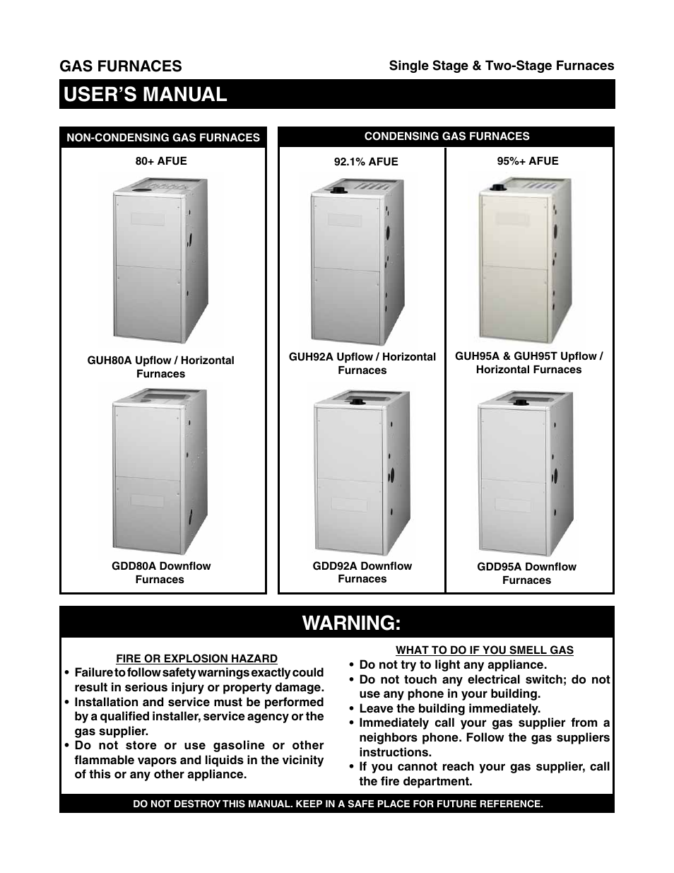 Comfort-Aire GDD95A Downflow Furnaces User Manual | 12 pages