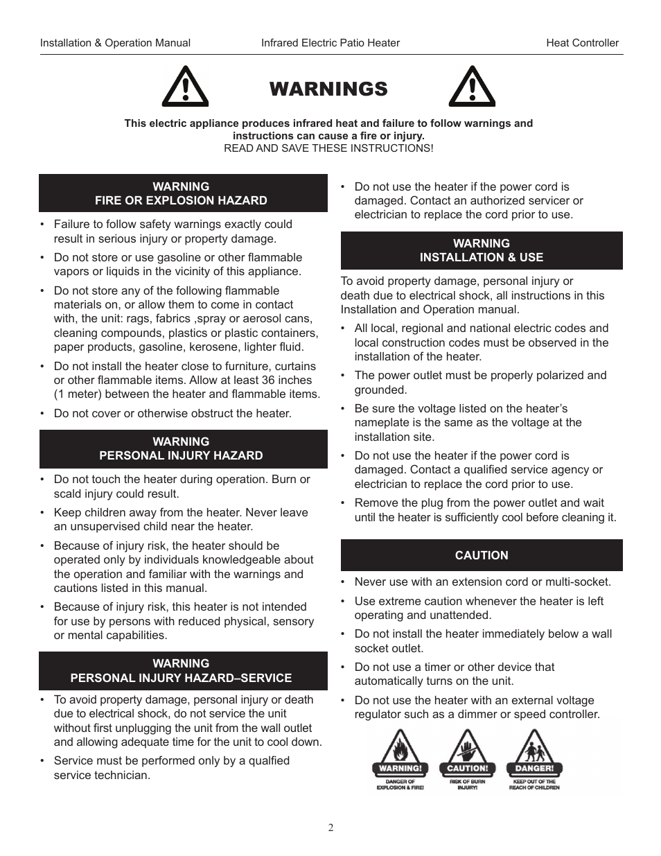 Warnings | Comfort-Aire IRPH15SS User Manual | Page 2 / 8