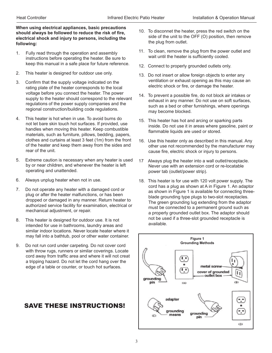 Save these instructions | Comfort-Aire IRPH15SS User Manual | Page 3 / 8