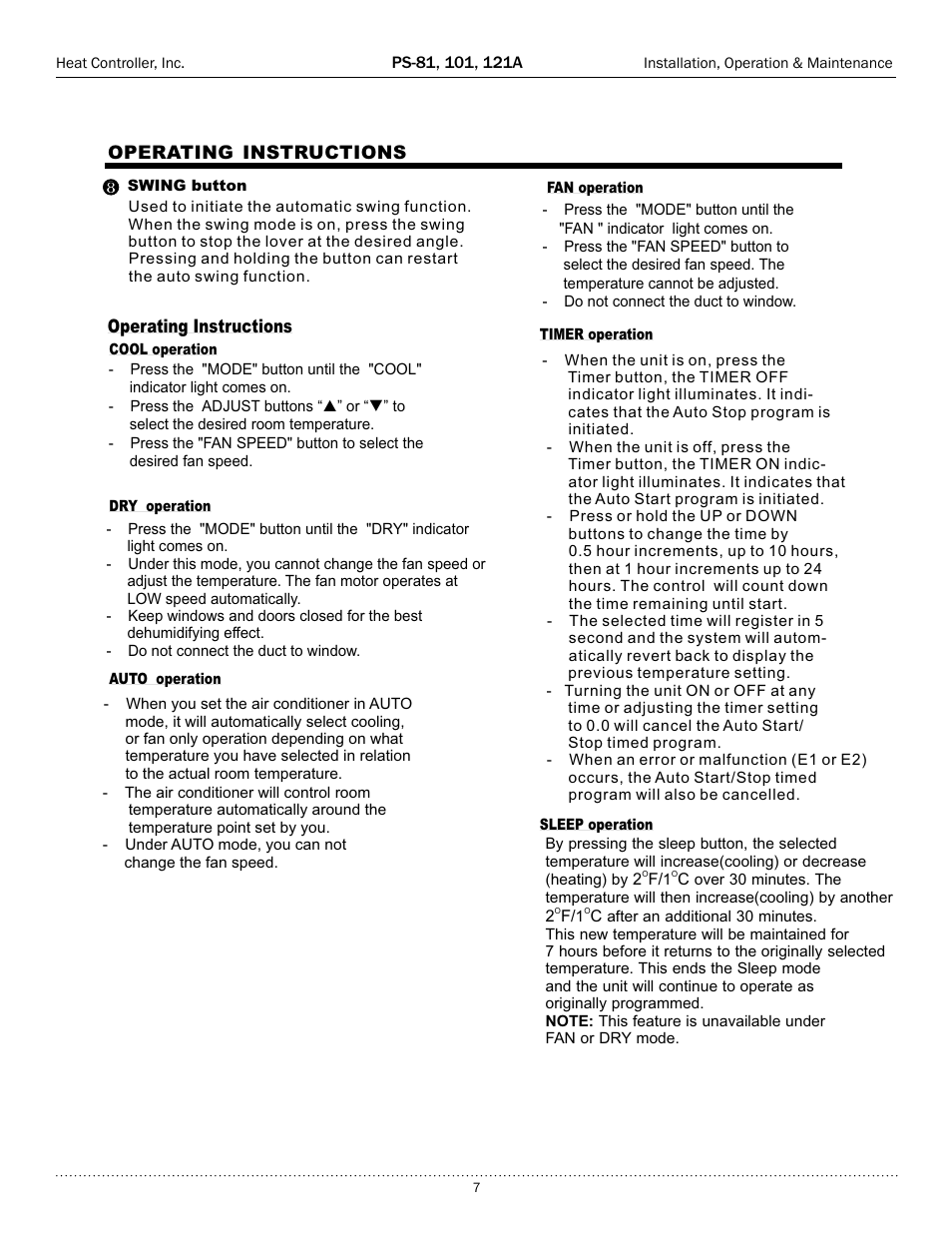 Comfort-Aire PS-121A User Manual | Page 7 / 16