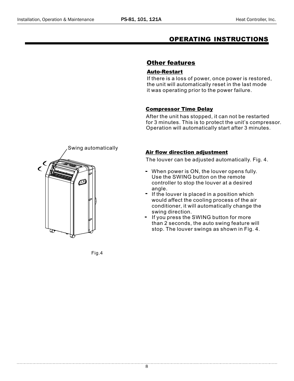 Operating instructions other features | Comfort-Aire PS-121A User Manual | Page 8 / 16