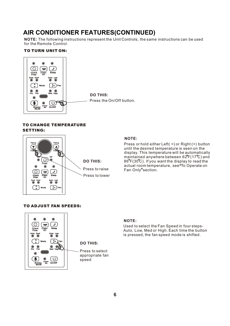 Т³гж 7, Air conditioner features(continued) | Comfort-Aire RAD-123G User Manual | Page 7 / 18