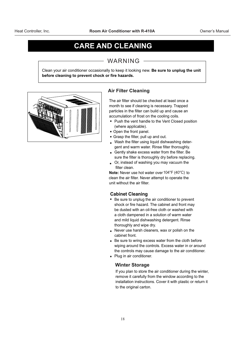 Caution, Care and cleaning | Comfort-Aire RAD-283J User Manual | Page 19 / 22