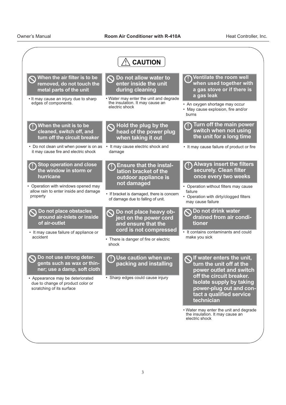 Caution | Comfort-Aire RAD-283J User Manual | Page 4 / 22