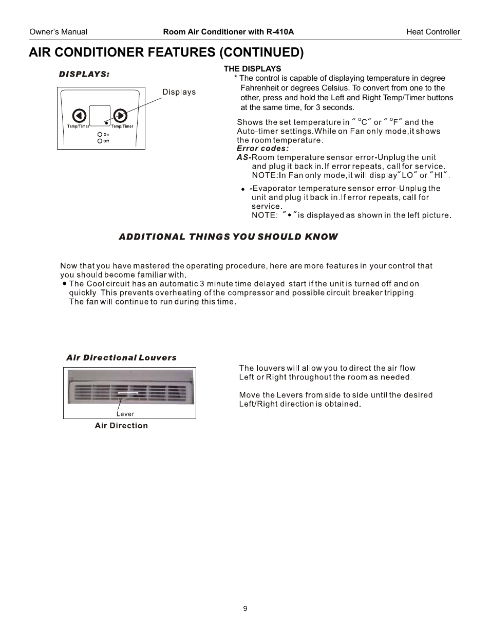 Air conditioner features (continued) | Comfort-Aire RAD-61L User Manual | Page 10 / 20