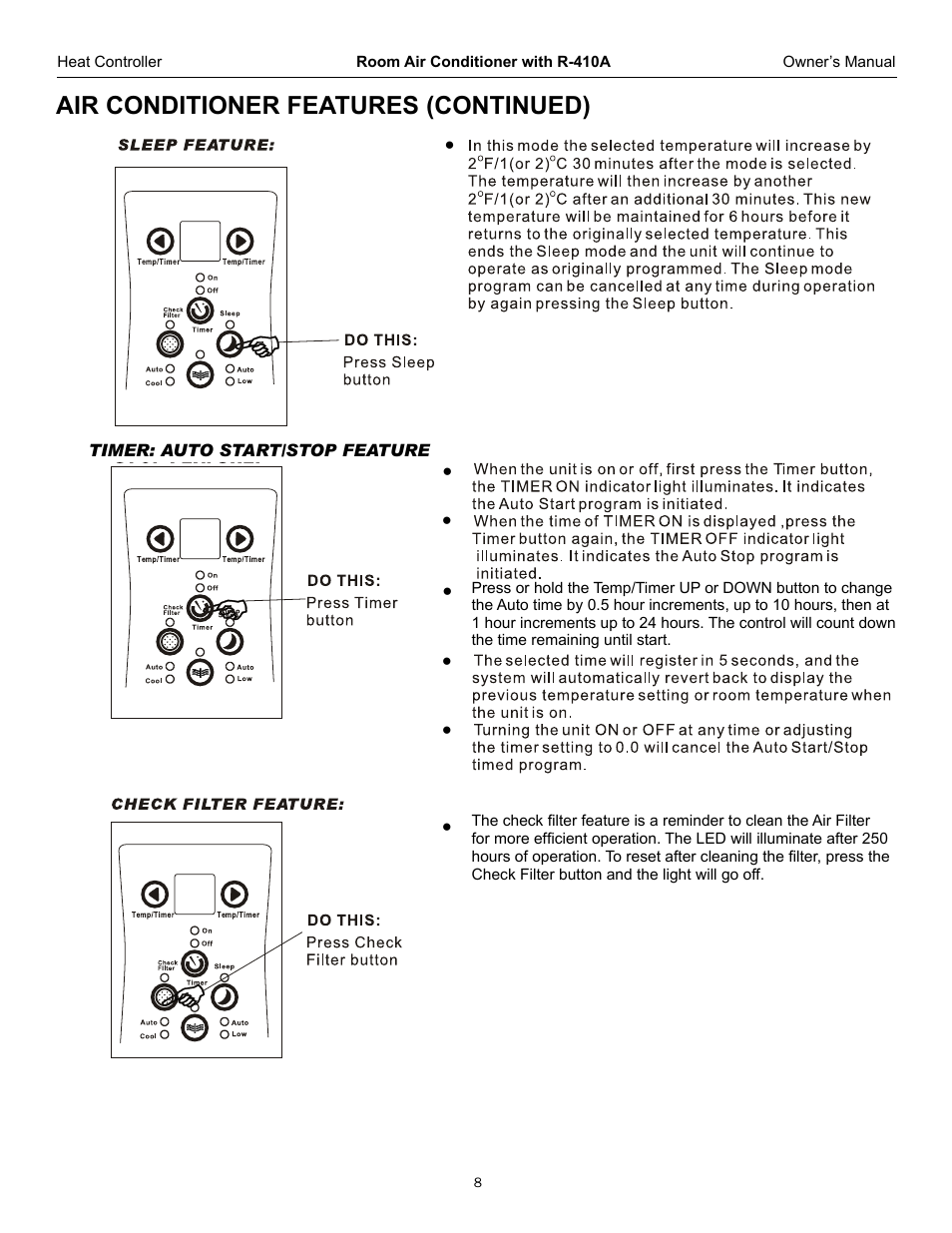 Air conditioner features (continued) | Comfort-Aire RAD-61L User Manual | Page 9 / 20