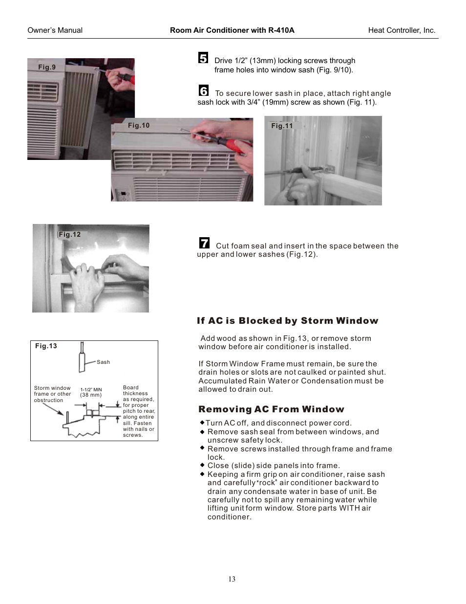 If ac is blocked by storm window, Removing ac from window | Comfort-Aire RADS-121G User Manual | Page 14 / 18