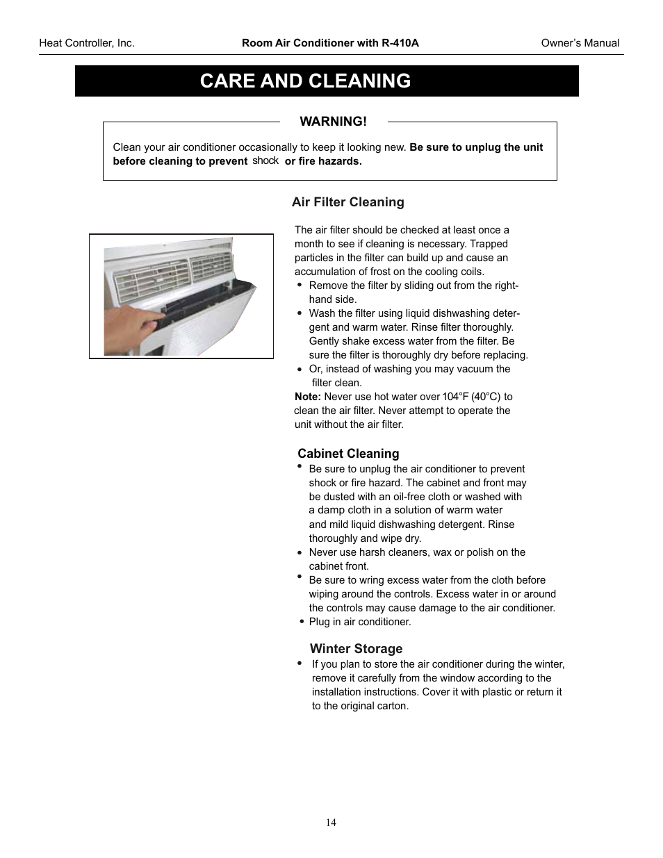 Caution, Care and cleaning | Comfort-Aire RADS-121G User Manual | Page 15 / 18