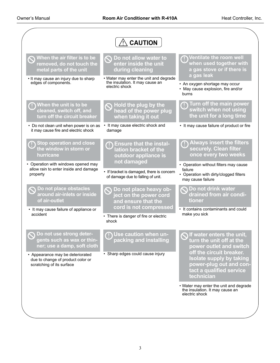 Caution | Comfort-Aire RADS-121G User Manual | Page 4 / 18