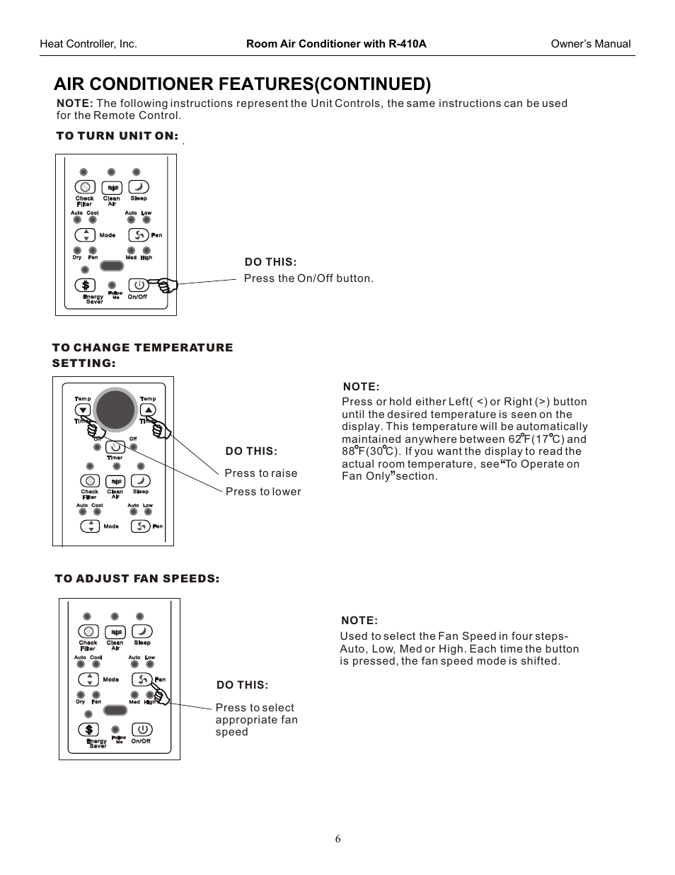 Air conditioner features(continued) | Comfort-Aire RADS-121G User Manual | Page 7 / 18