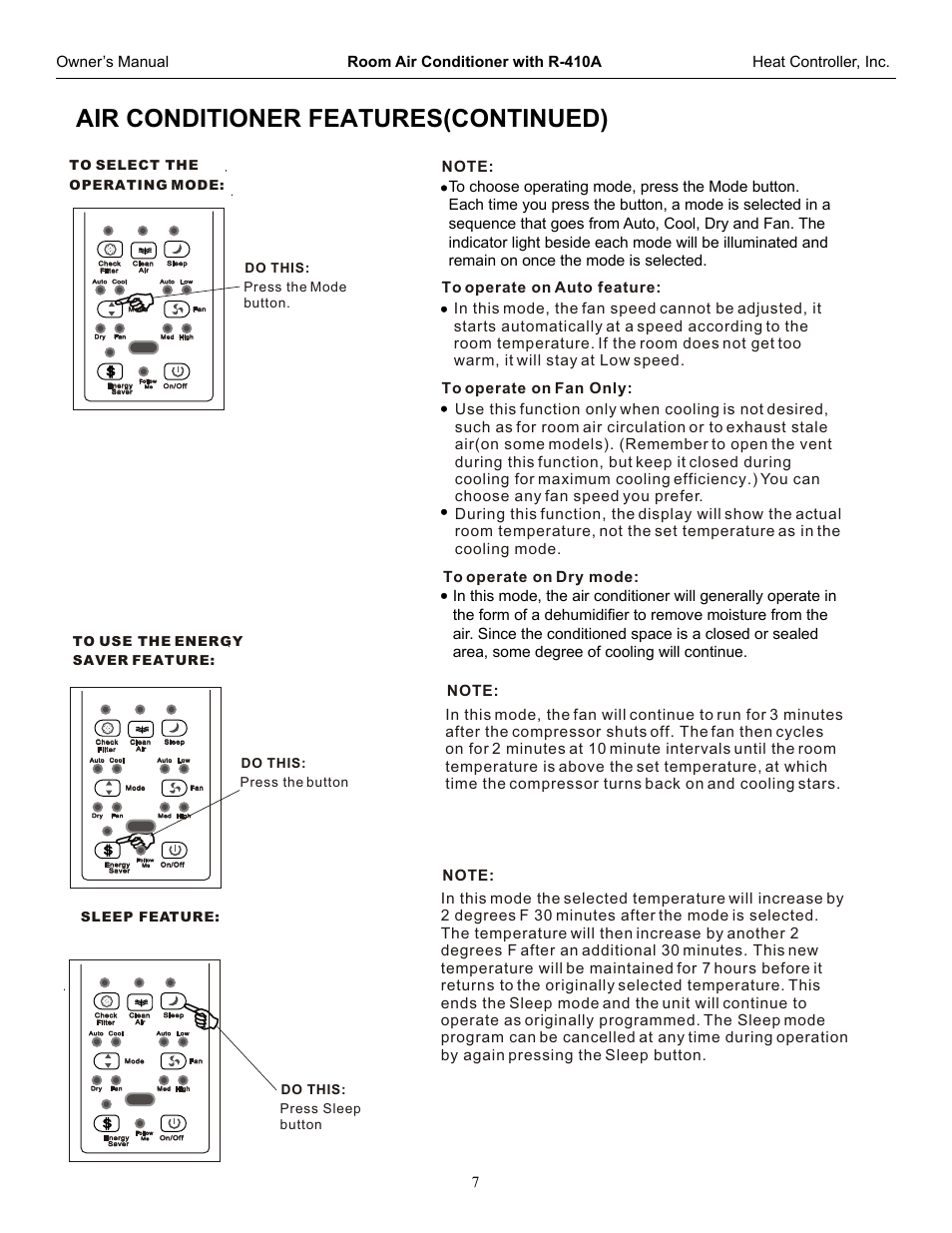 Air conditioner features(continued) | Comfort-Aire RADS-121G User Manual | Page 8 / 18