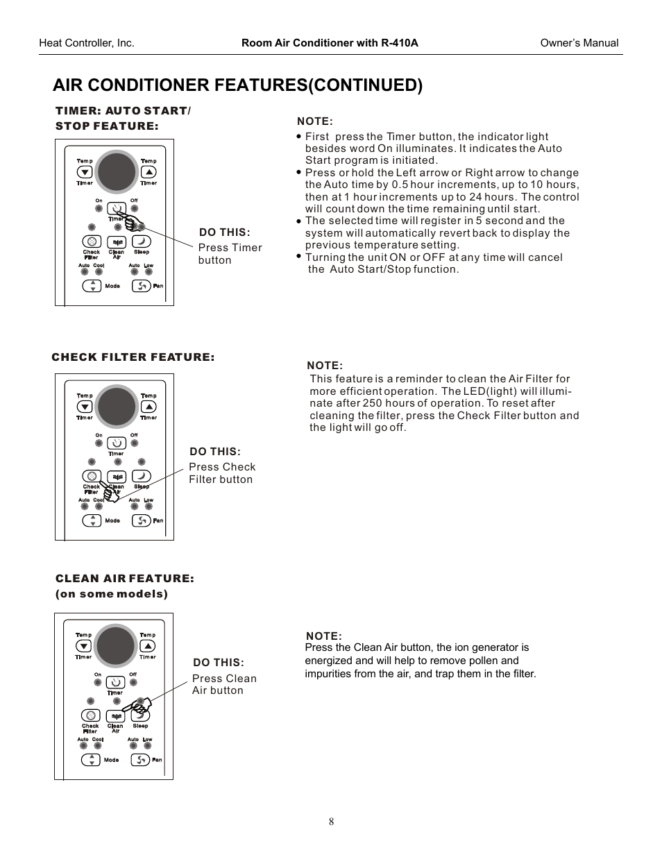 Air conditioner features(continued), Follow me feature | Comfort-Aire RADS-121G User Manual | Page 9 / 18