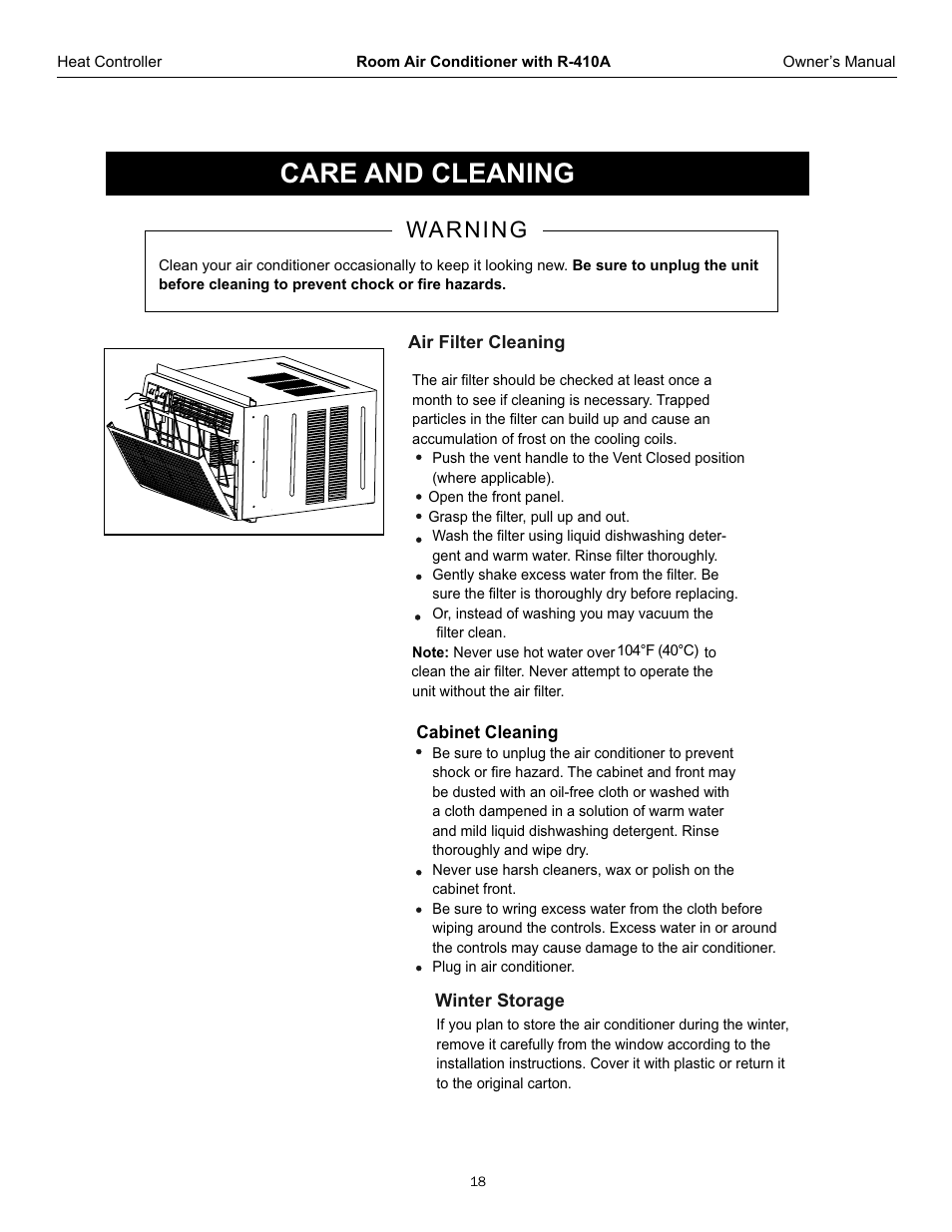 Caution, Care and cleaning | Comfort-Aire REG-253L User Manual | Page 19 / 22