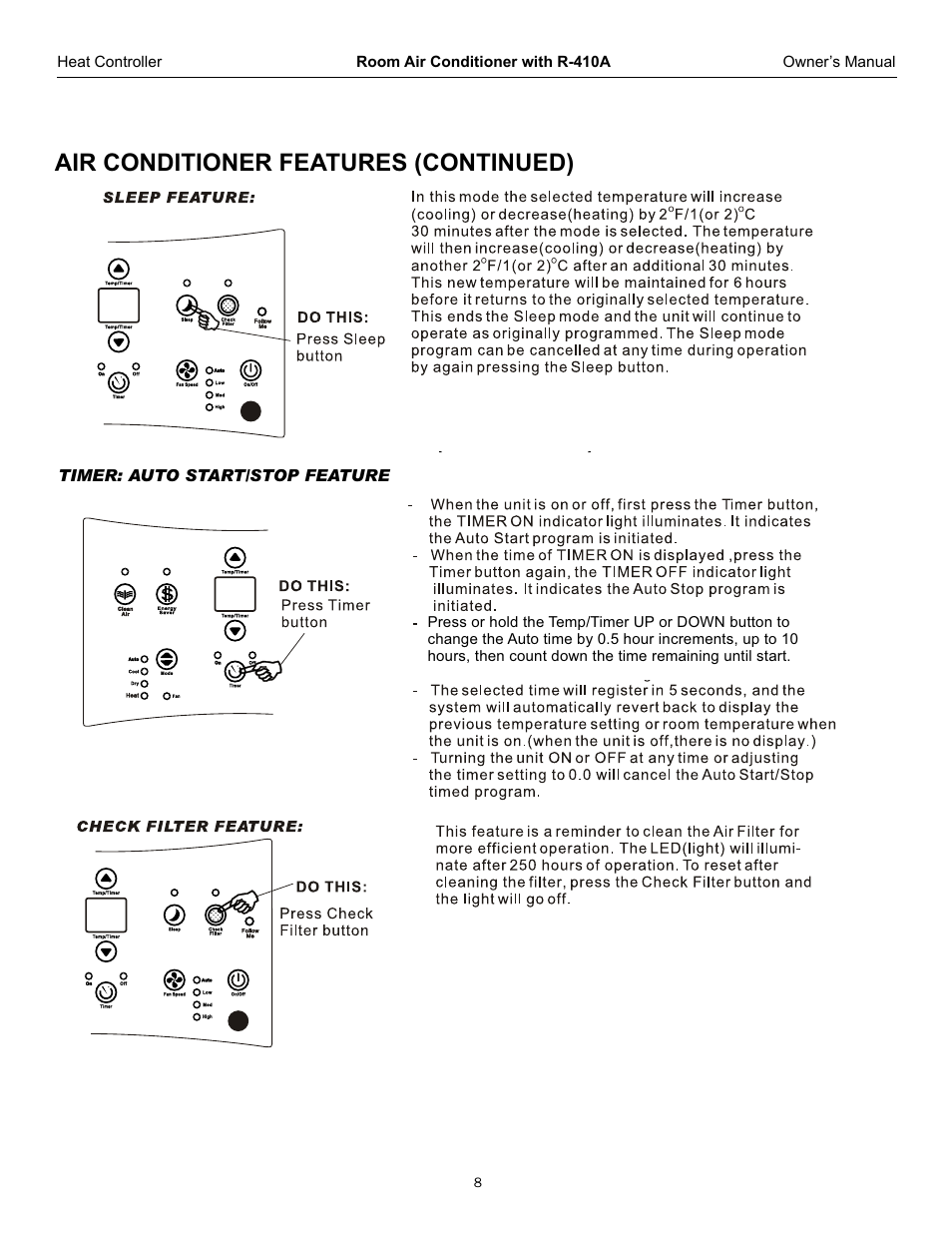 Air conditioner features (continued) | Comfort-Aire REG-253L User Manual | Page 9 / 22