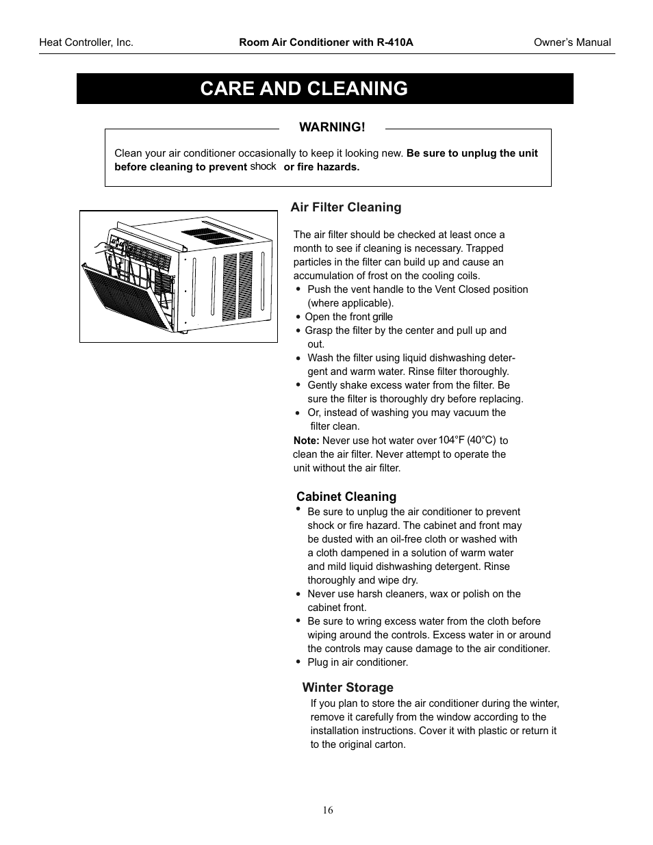 Caution, Care and cleaning | Comfort-Aire RADS-253G User Manual | Page 17 / 20