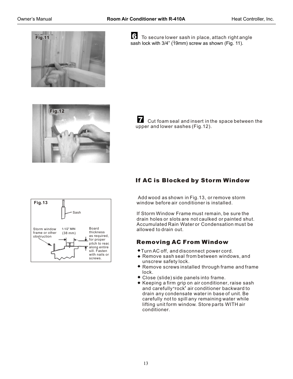 If ac is blocked by storm window, Removing ac from window | Comfort-Aire RADS-61G User Manual | Page 14 / 18