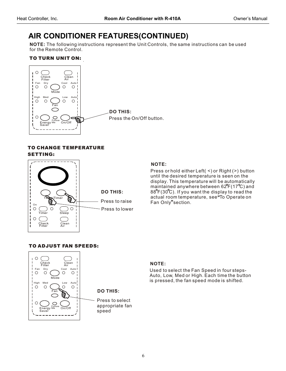 Air conditioner features(continued) | Comfort-Aire RADS-61G User Manual | Page 7 / 18
