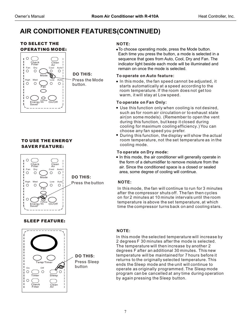 Air conditioner features(continued) | Comfort-Aire RADS-61G User Manual | Page 8 / 18