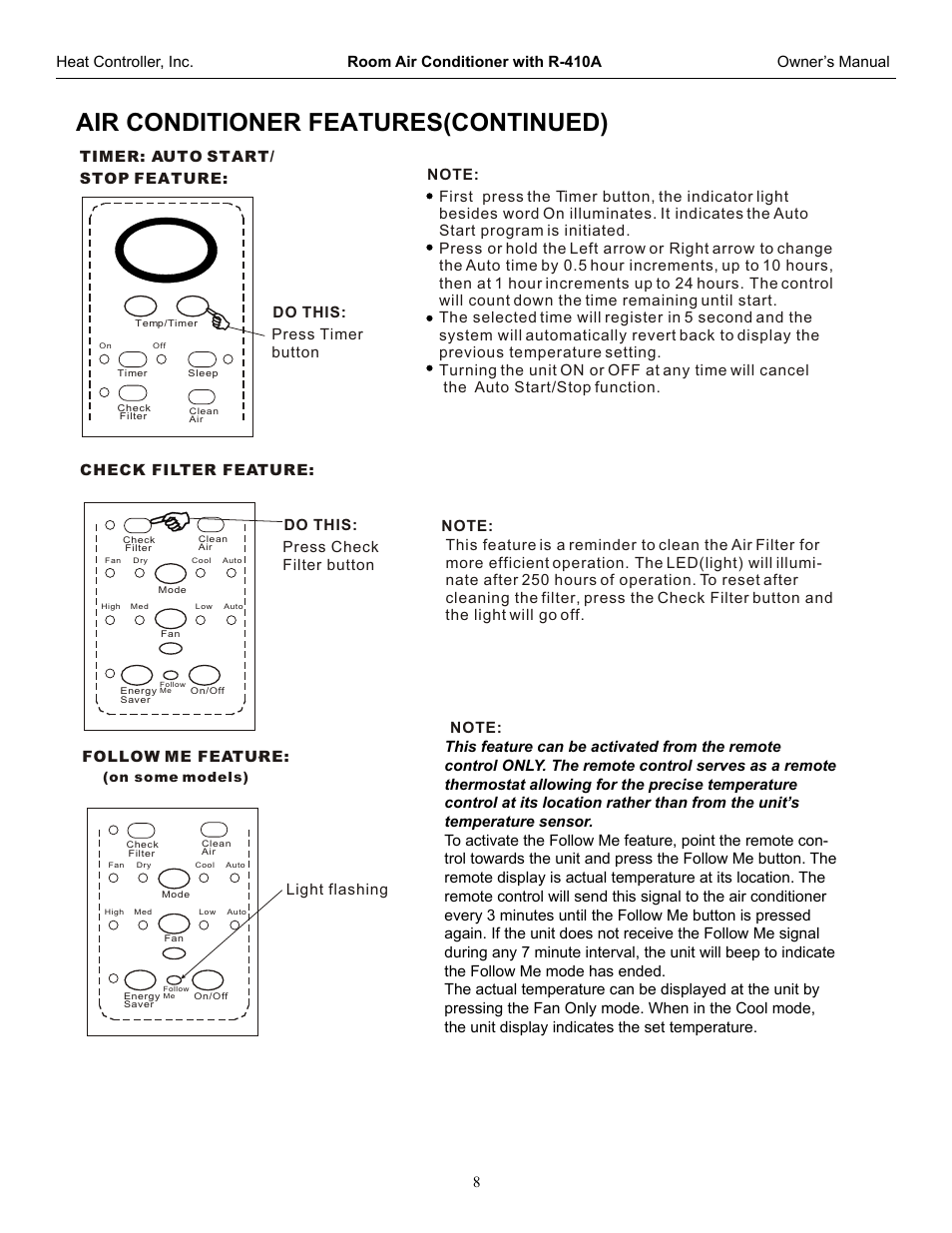 Air conditioner features(continued) | Comfort-Aire RADS-61G User Manual | Page 9 / 18