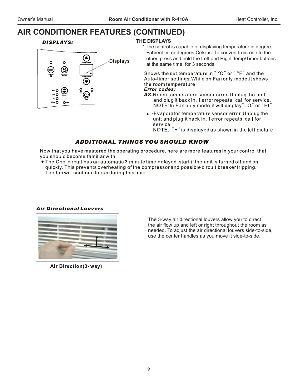 Air conditioner features (continued) | Comfort-Aire REG-123J User Manual | Page 10 / 20