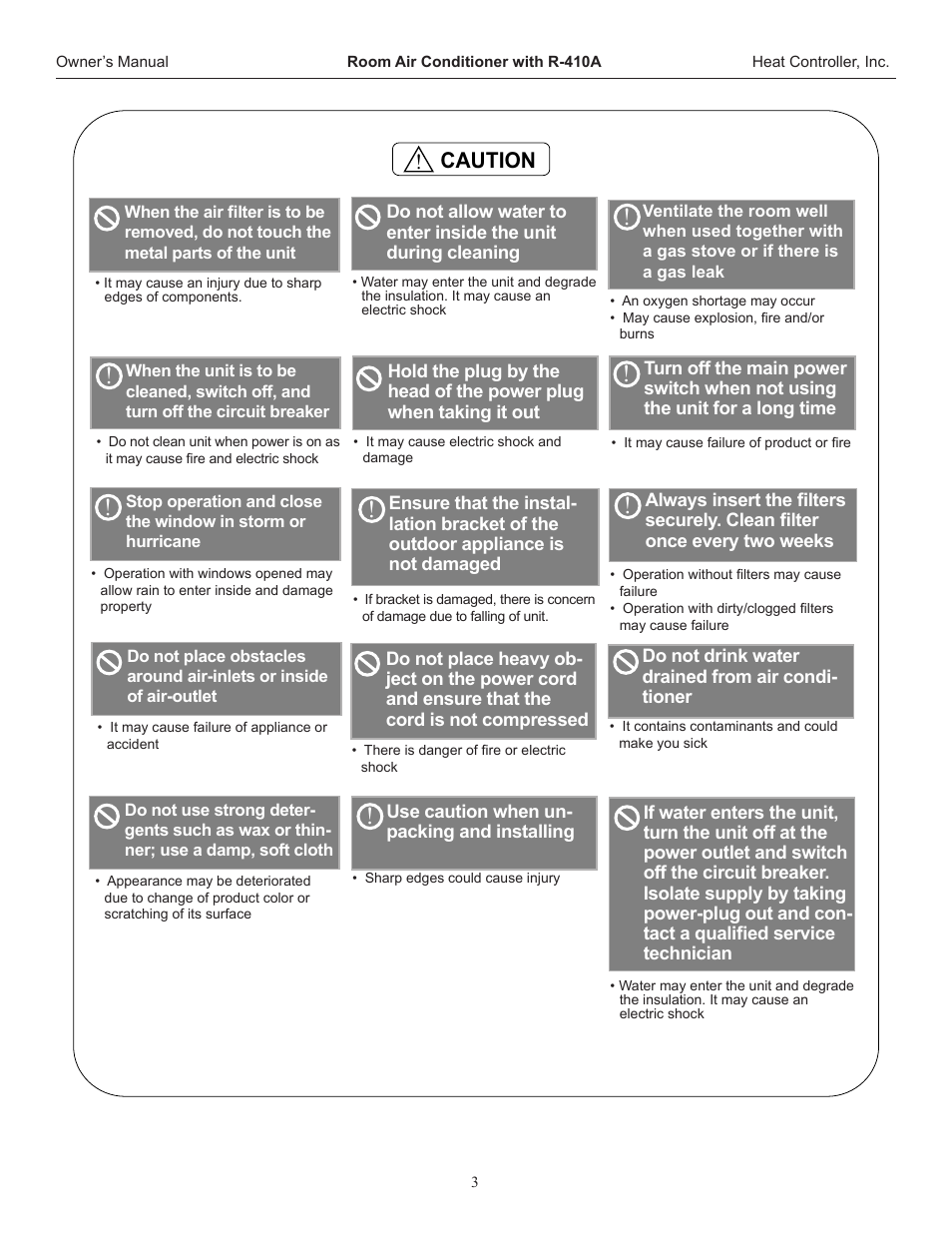 Caution | Comfort-Aire REG-123J User Manual | Page 4 / 20