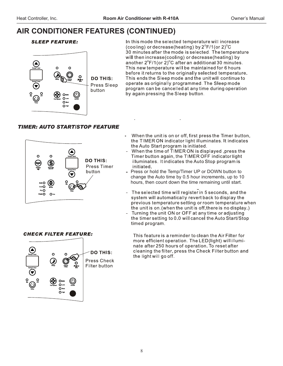 Air conditioner features (continued) | Comfort-Aire REG-123J User Manual | Page 9 / 20