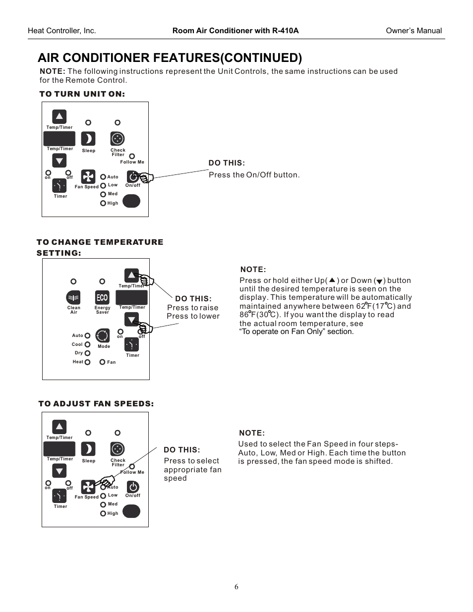 Air conditioner features(continued) | Comfort-Aire REG-123G User Manual | Page 7 / 19