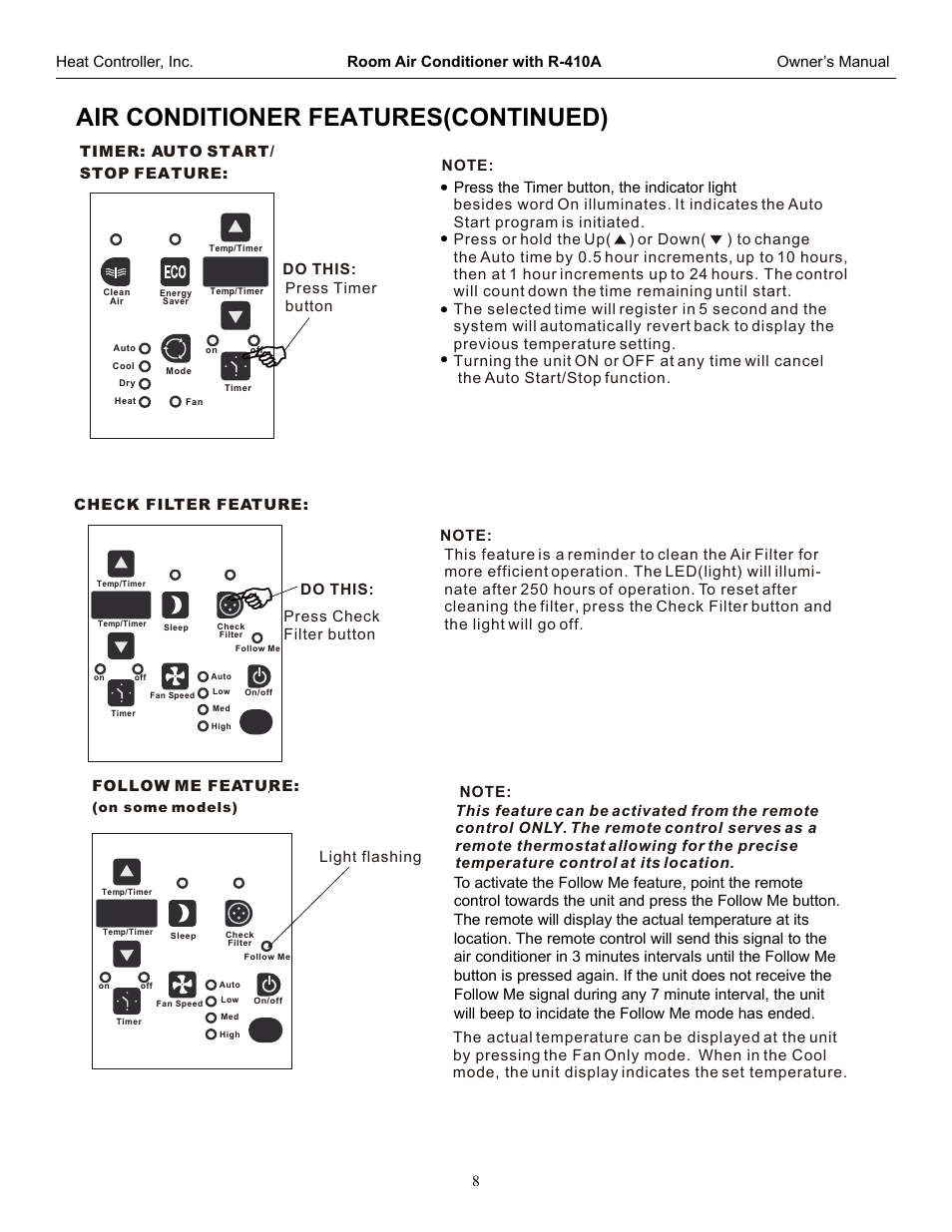 Air conditioner features(continued) | Comfort-Aire REG-123G User Manual | Page 9 / 19