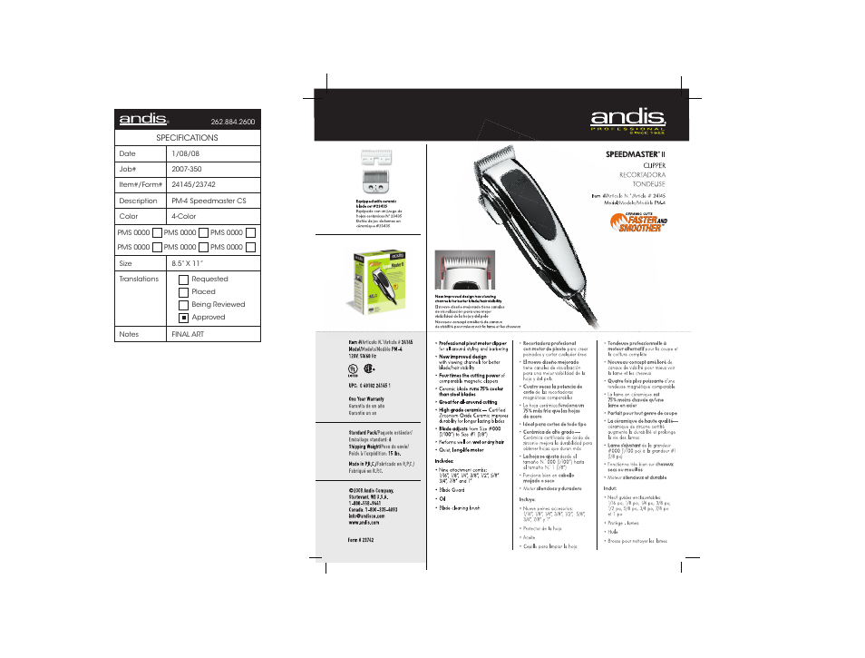 Andis Company Speedmaster II 24145 User Manual | 1 page