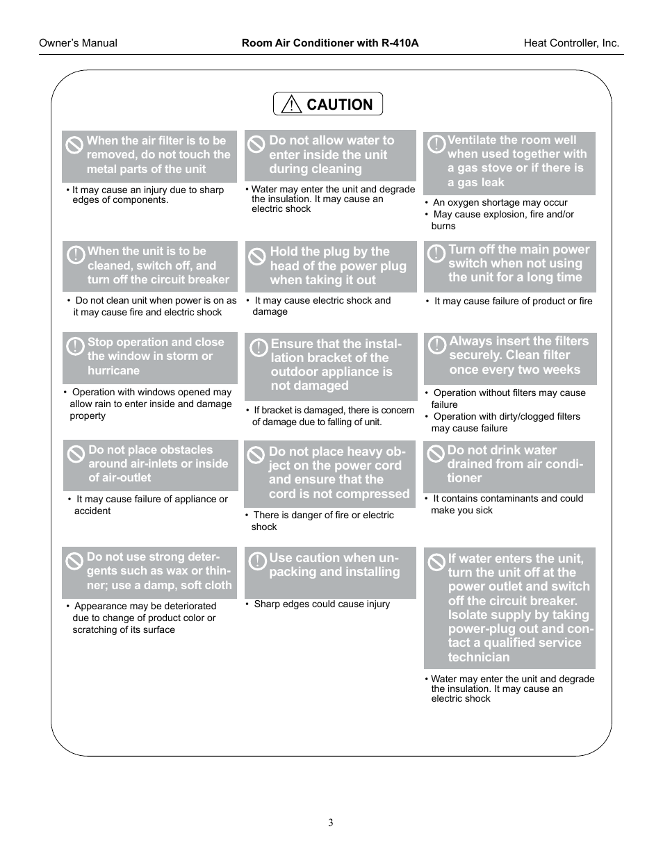 Caution | Comfort-Aire REG-253G User Manual | Page 4 / 19