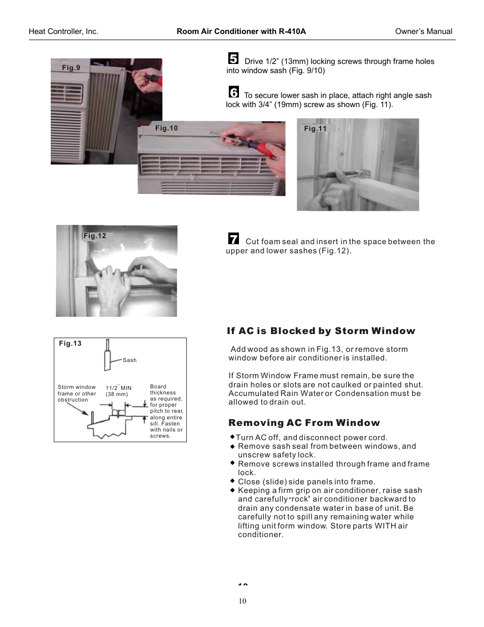 If ac is blocked by storm window, Removing ac from window | Comfort-Aire RG-51G User Manual | Page 11 / 14