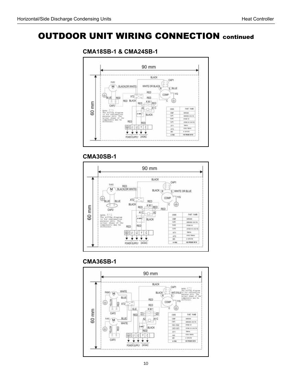 Outdoor unit wiring connection | Comfort-Aire CMA36SB-1 User Manual | Page 10 / 13