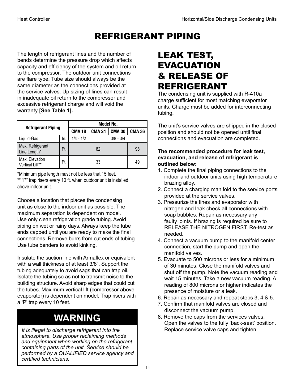 Warning | Comfort-Aire CMA36SB-1 User Manual | Page 11 / 13