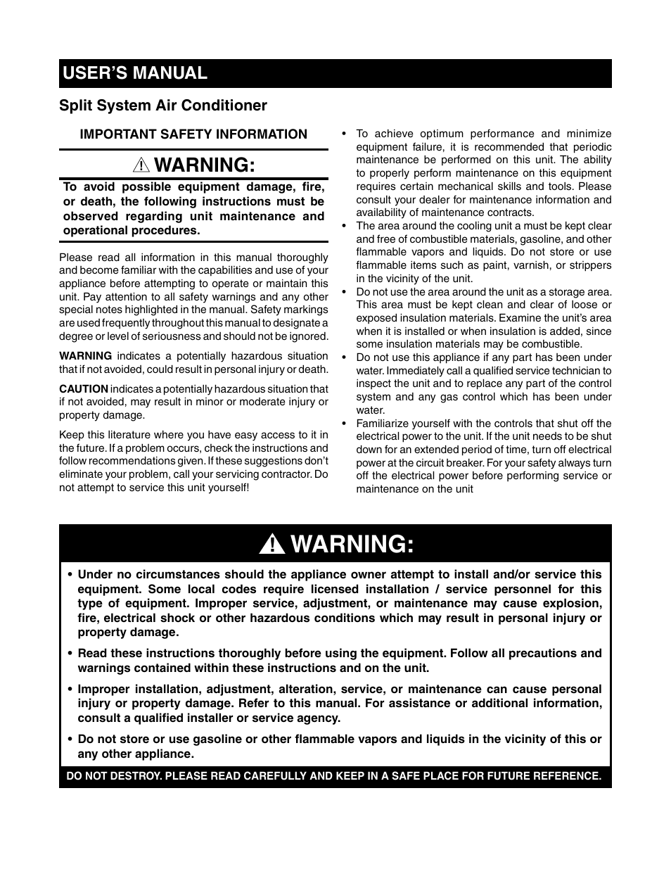 Comfort-Aire RSN13-Dry-R-22-Series User Manual | 4 pages