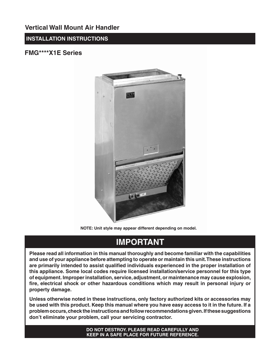 Comfort-Aire FMG****X1E Series User Manual | 20 pages