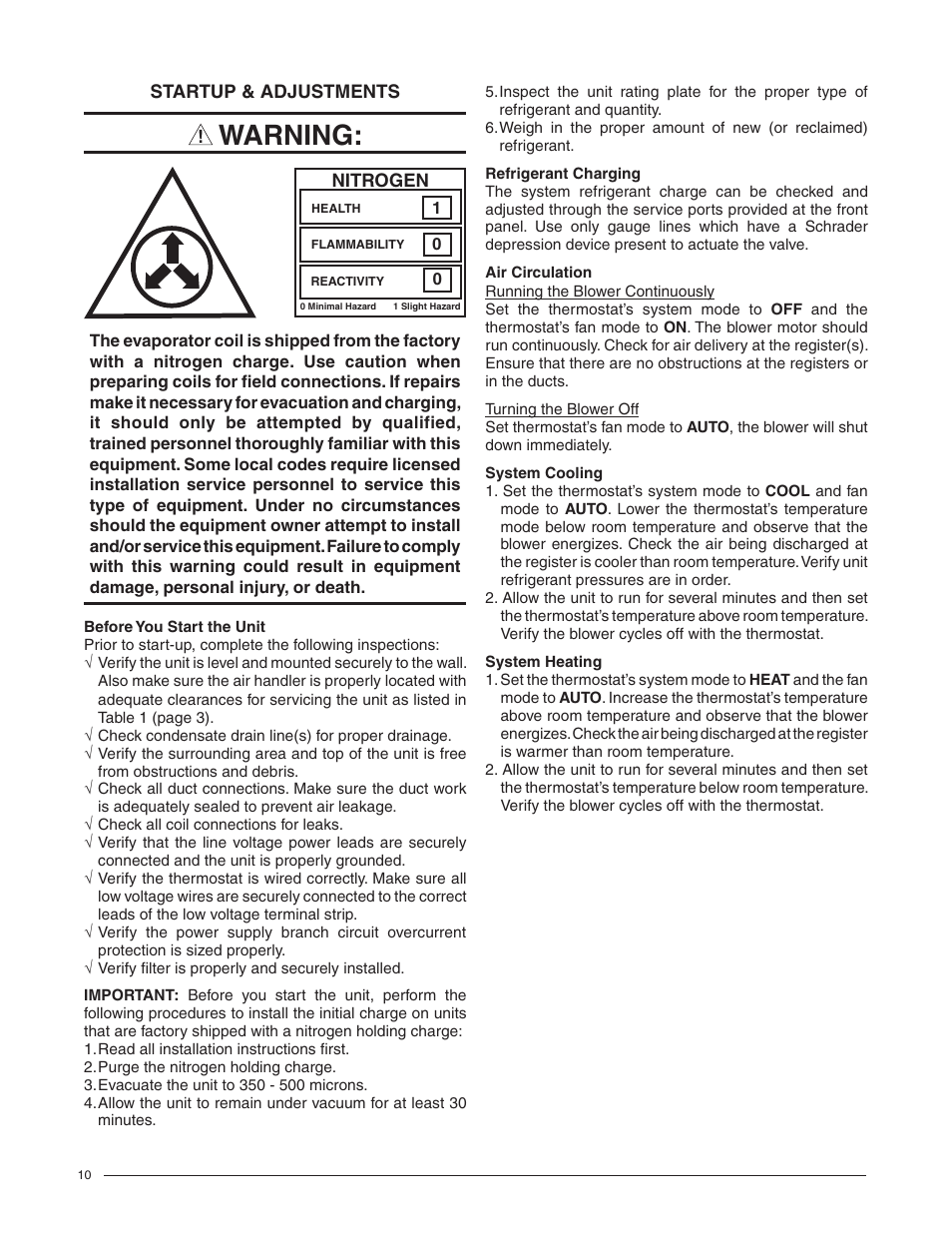 Warning | Comfort-Aire FMG****X1E Series User Manual | Page 10 / 20