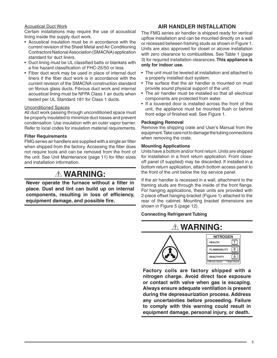 Warning | Comfort-Aire FMG****X1E Series User Manual | Page 5 / 20