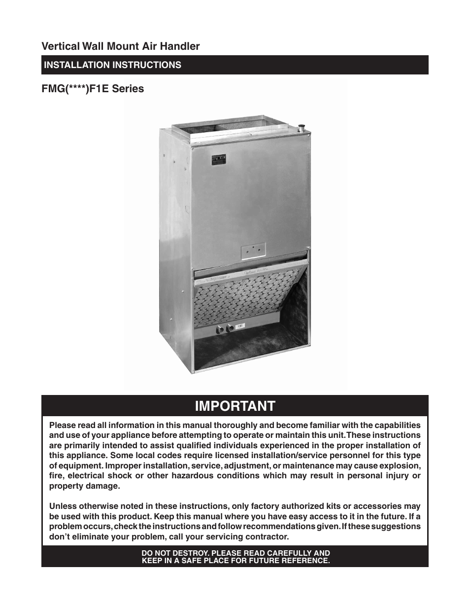 Comfort-Aire FMG****F1E Series User Manual | 20 pages