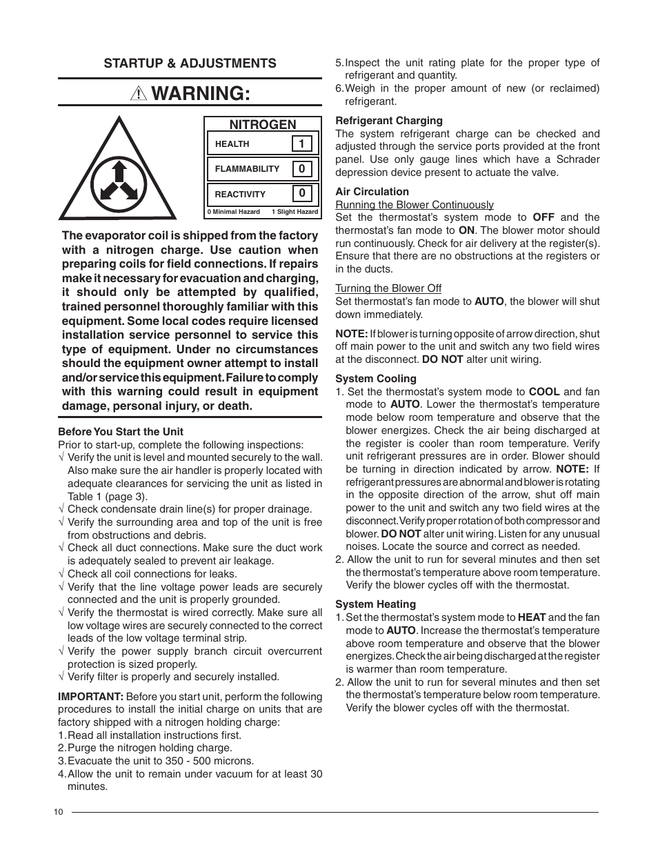 Warning | Comfort-Aire FMG****F1E Series User Manual | Page 10 / 20
