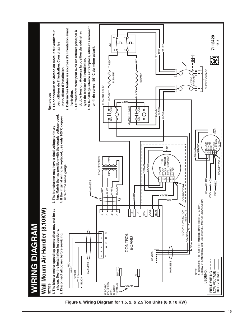 Wiring dia gram, Wall mount air handler (8,10kw), Contr ol bo ard | Comfort-Aire FMG****F1E Series User Manual | Page 15 / 20