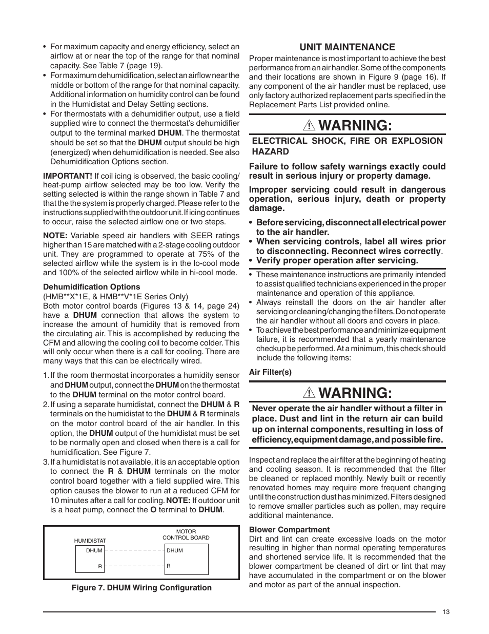 Warning | Comfort-Aire HMB**V*1E SERIES User Manual | Page 13 / 32