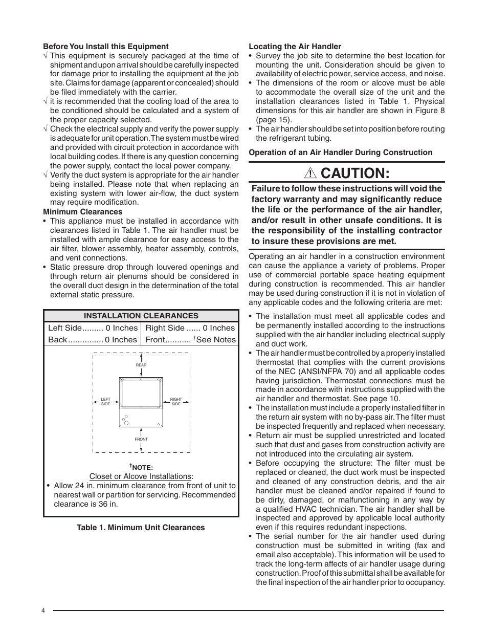 Caution | Comfort-Aire HMB**V*1E SERIES User Manual | Page 4 / 32