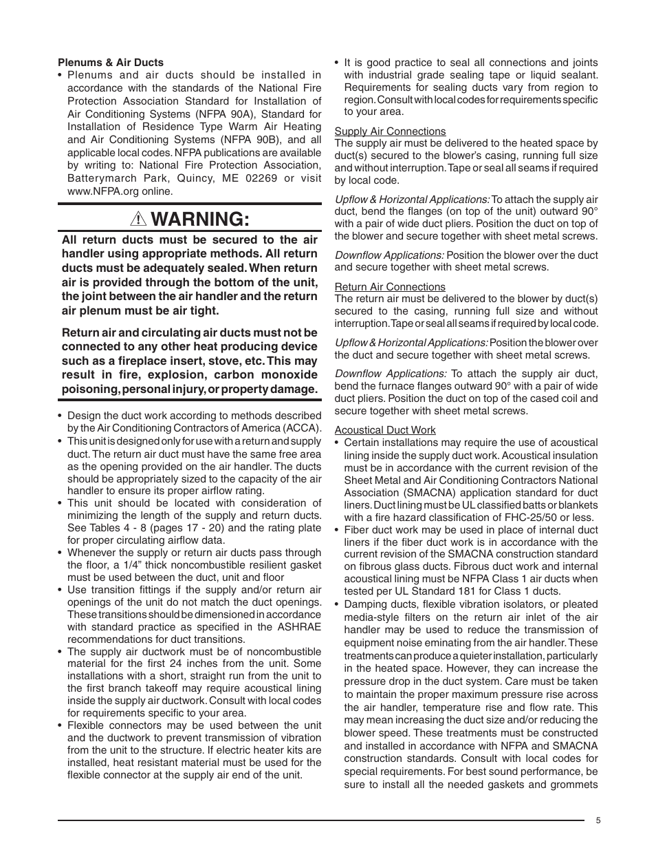 Warning | Comfort-Aire HMB**V*1E SERIES User Manual | Page 5 / 32