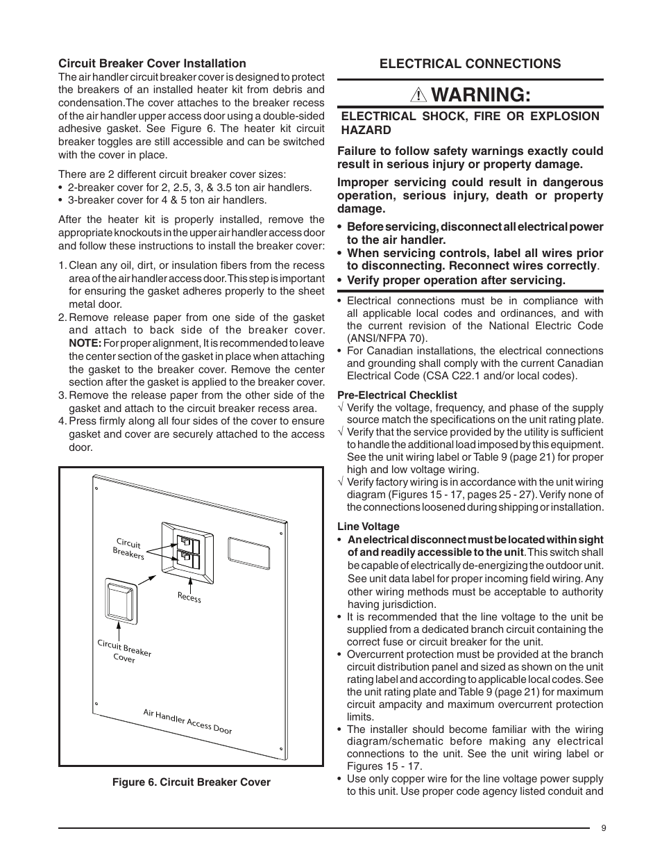 Warning | Comfort-Aire HMB**V*1E SERIES User Manual | Page 9 / 32