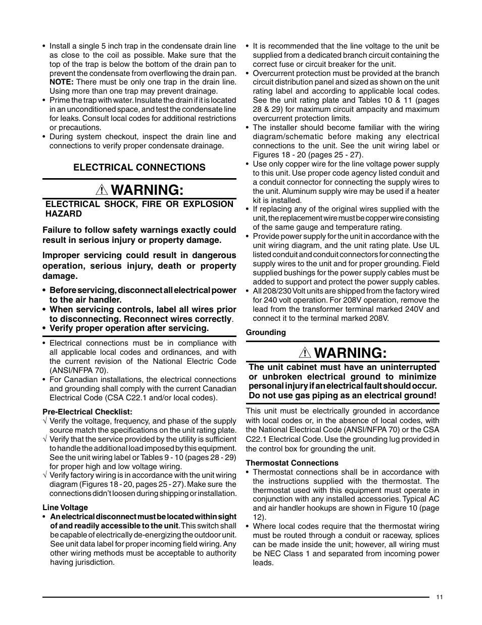 Warning | Comfort-Aire HCG**V1E Series User Manual | Page 11 / 32