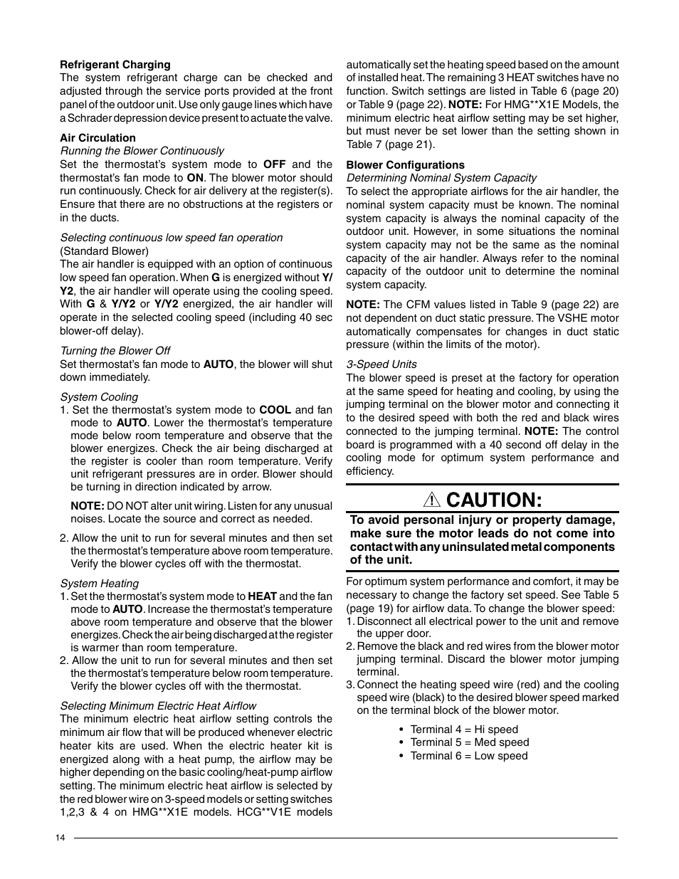 Caution | Comfort-Aire HCG**V1E Series User Manual | Page 14 / 32