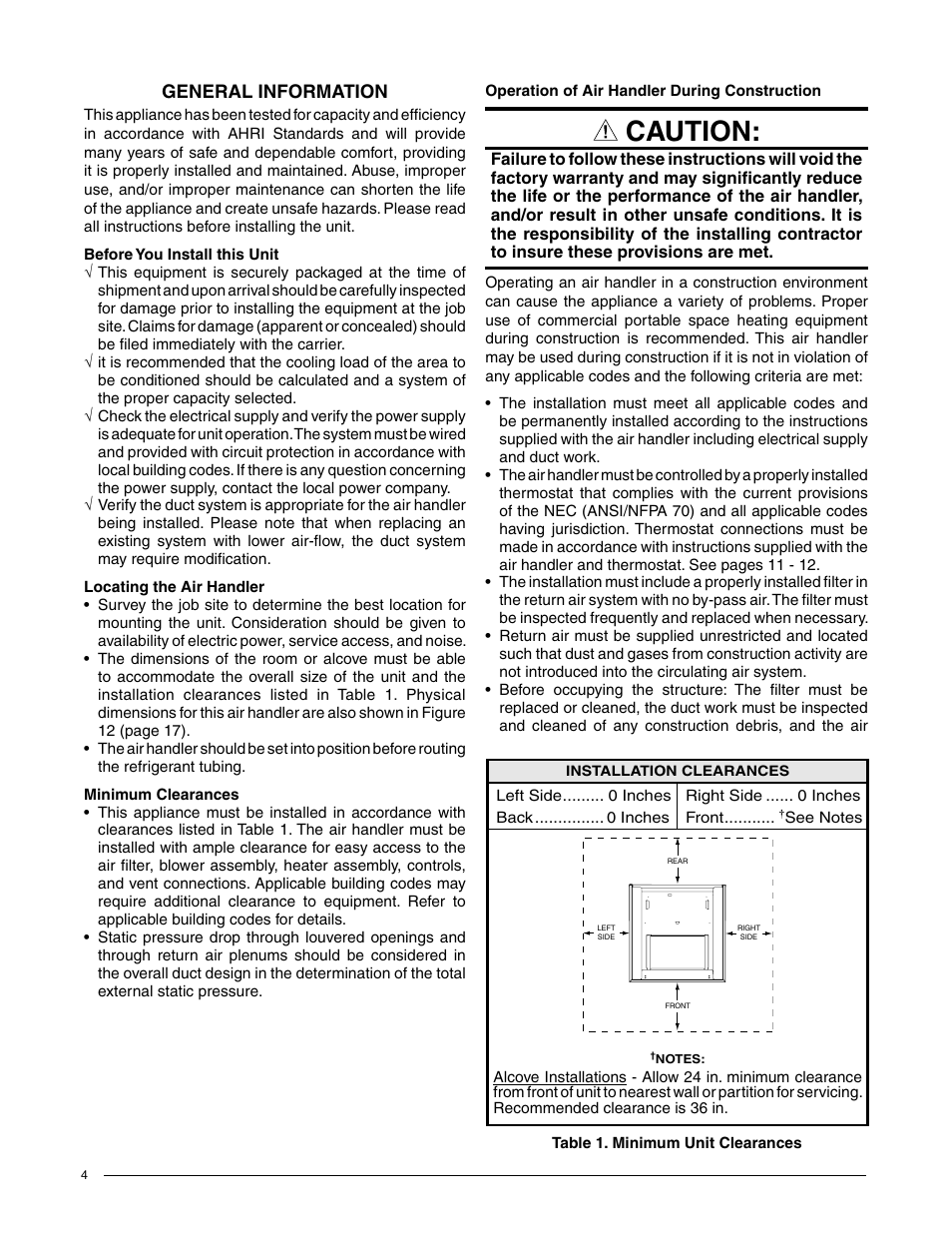 Caution, General information | Comfort-Aire HCG**V1E Series User Manual | Page 4 / 32