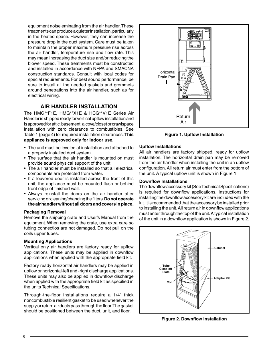 Air handler installation | Comfort-Aire HCG**V1E Series User Manual | Page 6 / 32