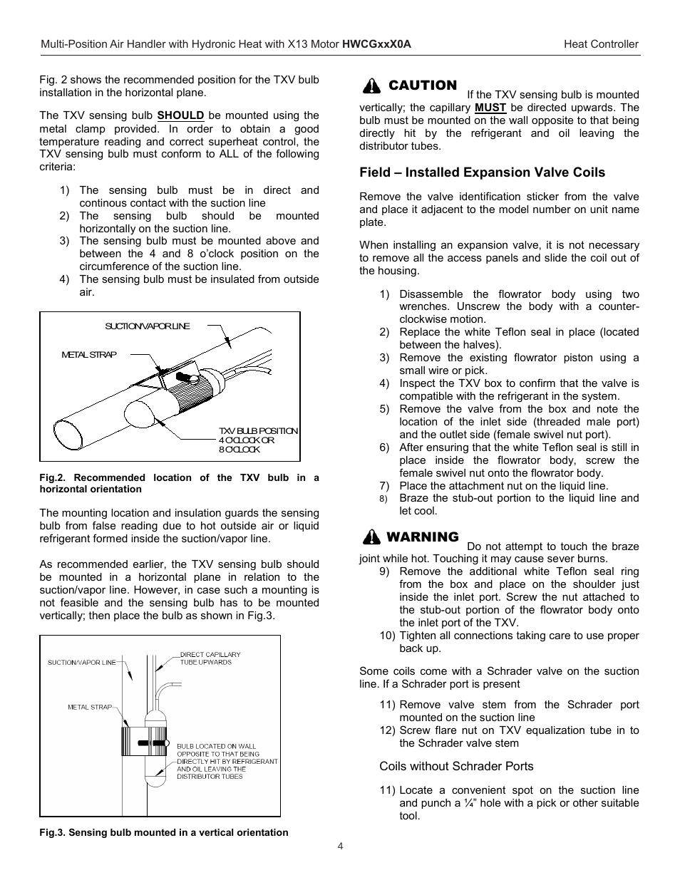 Caution, Field – installed expansion valve coils, Warning | Comfort-Aire AFM42-60 User Manual | Page 4 / 16