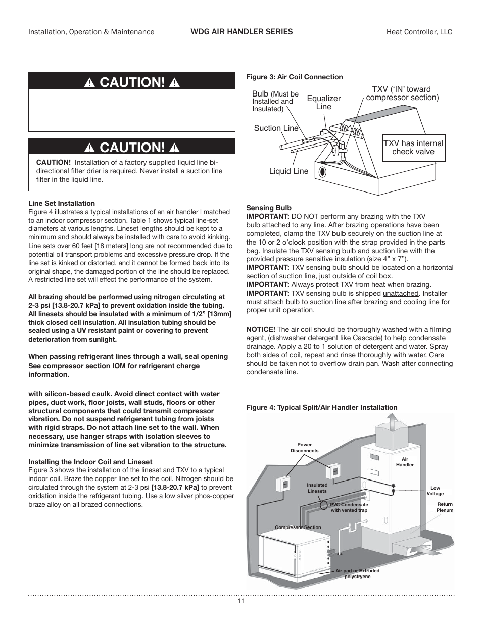 Installation, Caution | Comfort-Aire WDG Air Handler Series User Manual | Page 11 / 24
